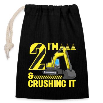 Construction Party 2ème Anniversaire 2 ans Digger - Sac cadeau en coton avec cordon (14 x 20 cm) - noir - Devant