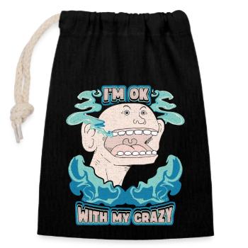 Comic, Comic Strips, Crazy Man, Funny Saying - Closable cotton gift bag (14x20cm) - black - Front