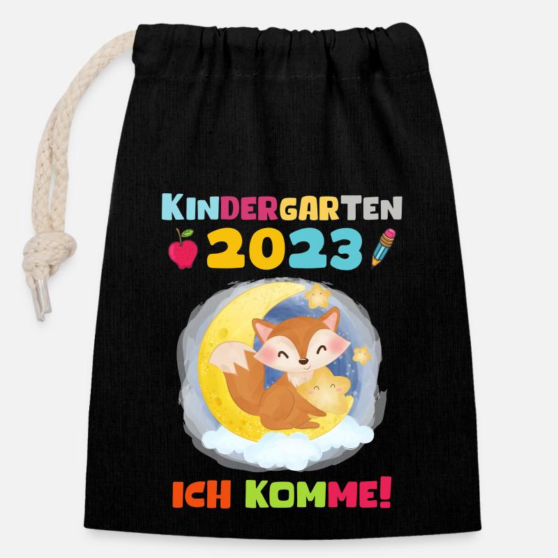 Kindergarten 2023 Ich Komme Mädchen Kita Geschenk - Verschließbarer Geschenkbeutel aus Baumwolle (14x20cm) - Schwarz