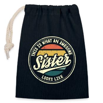 Meilleur cadeau Sister Sister Heart Retro Sis - Sac cadeau en coton avec cordon (14 x 20 cm) - bleu marine - Devant