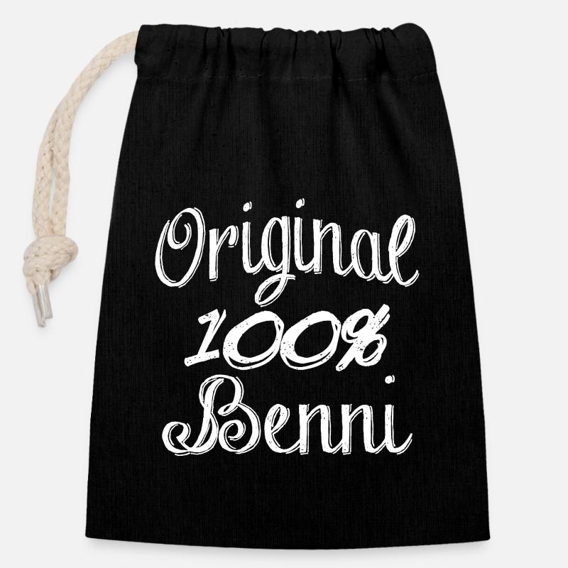 Original 100% Benni - Sac cadeau en coton avec cordon (14 x 20 cm) - noir
