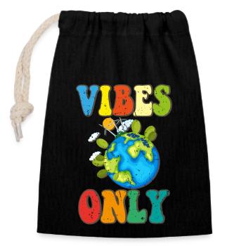 Vibes Only - Closable cotton gift bag (14x20cm) - black - Front