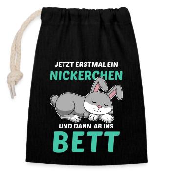 Schlafmütze Faulenzen Schlafen Pyjama Hase - Verschließbarer Geschenkbeutel aus Baumwolle (14x20cm) - Schwarz - Vorne