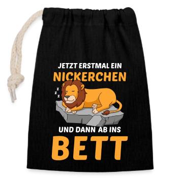 Schlafmütze Faulenzen Schlafen Pyjama Löwe - Verschließbarer Geschenkbeutel aus Baumwolle (14x20cm) - Schwarz - Vorne