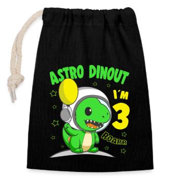 3 Years old Birthday Boy Astro Dinout - 3rd B-Day - Verschließbarer Geschenkbeutel aus Baumwolle (14x20cm) - Schwarz - Vorne