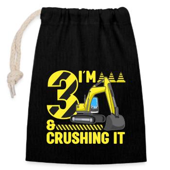 Construction Party 3ème anniversaire 3 ans Digger - Sac cadeau en coton avec cordon (14 x 20 cm) - noir - Devant
