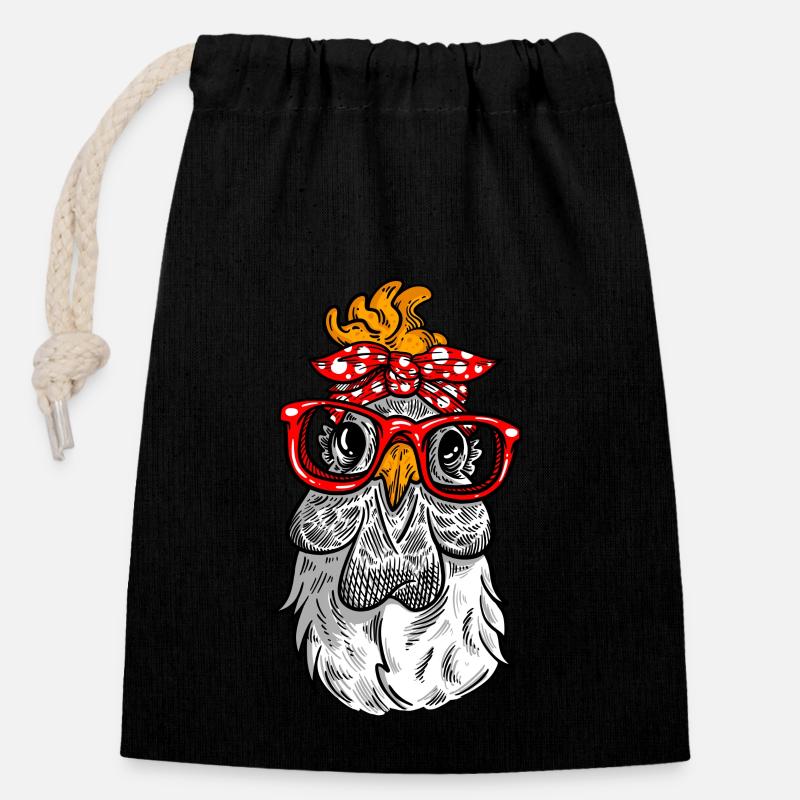 Mutter Huhn retro Henne Design - Verschließbarer Geschenkbeutel aus Baumwolle (14x20cm) - Schwarz