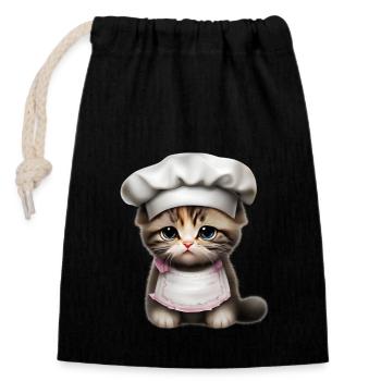 Chef Cat - Closable cotton gift bag (14x20cm) - black - Front