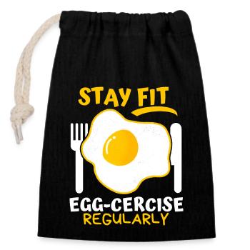 Ei, Spiegelei, lustiger Spruch, Pun Egg-cercise - Verschließbarer Geschenkbeutel aus Baumwolle (14x20cm) - Schwarz - Vorne