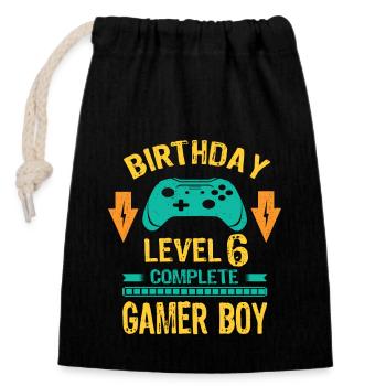 Six 6yr BDay Son Boy Funny Gamer 6th 6 Year Old - Closable cotton gift bag (14x20cm) - black - Front