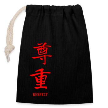 Respect en chinois - Sac cadeau en coton avec cordon (14 x 20 cm) - noir - Devant