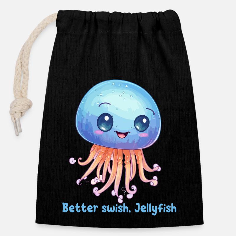 Better swish, Jellyfish - Sac cadeau en coton avec cordon (14 x 20 cm) - noir