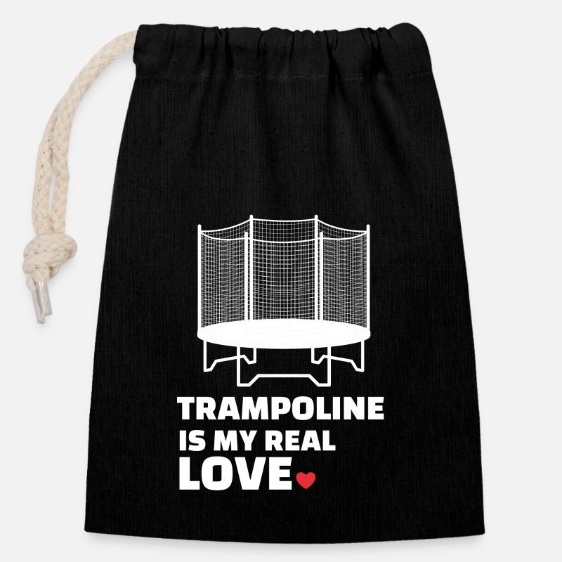 I love trampoline - Closable cotton gift bag (14x20cm) - black