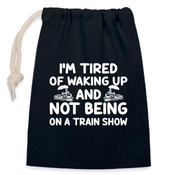 Funny train show lover model railroad - Closable cotton gift bag (14x20cm) - navy - Front