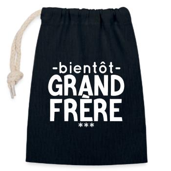 Bientôt Grand Frère - Sac cadeau en coton avec cordon (14 x 20 cm) - bleu marine - Devant