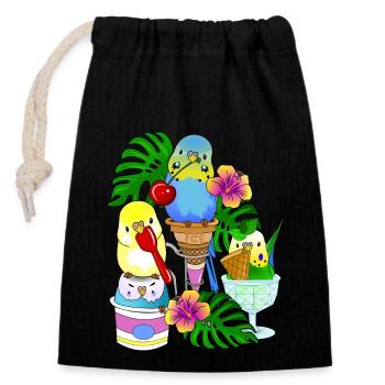 Crème glacée Budgie - Sac cadeau en coton avec cordon (14 x 20 cm) - noir - Devant