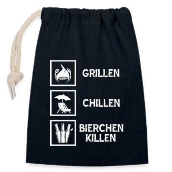 Grillen Chillen Bierchen killen - Verschließbarer Geschenkbeutel aus Baumwolle (14x20cm) - Navy - Vorne