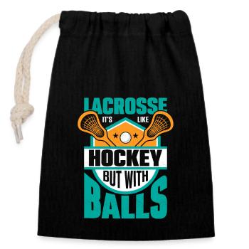 Lacrosse It's Like Hockey But With Balls Team Play - Verschließbarer Geschenkbeutel aus Baumwolle (14x20cm) - Schwarz - Vorne