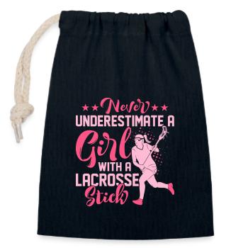 Never Underestimate A Girl With A Lacrosse Stick B - Verschließbarer Geschenkbeutel aus Baumwolle (14x20cm) - Navy - Vorne