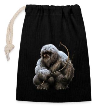 Yeti with bow and arrow - Closable cotton gift bag (14x20cm) - black - Front