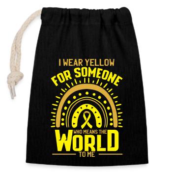 Soutien au cancer du sarcome du ruban jaune - Sac cadeau en coton avec cordon (14 x 20 cm) - noir - Devant