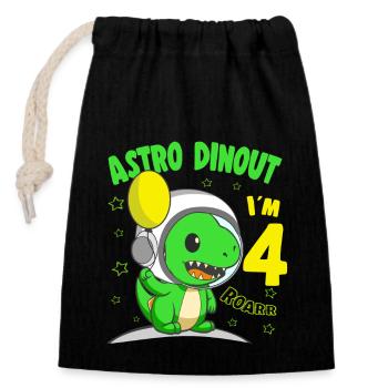 4 Years old Birthday Boy Astro Dinout - 4th B-Day - Closable cotton gift bag (14x20cm) - black - Front