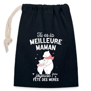 Body Bébé Meilleure Maman 1ère Fête Des Mères - Sac cadeau en coton avec cordon (14 x 20 cm) - bleu marine - Devant