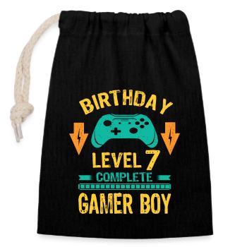 Seven 7yr BDay Son Boy Funny Gamer 7th 7 Year Old - Closable cotton gift bag (14x20cm) - black - Front