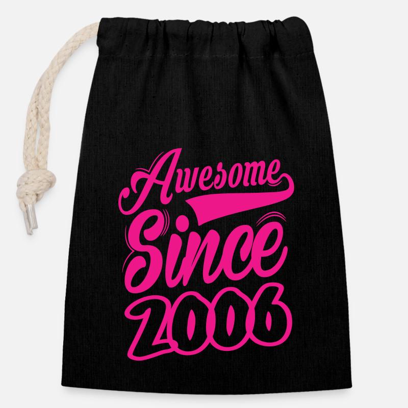 Awesome Since 2006 - Closable cotton gift bag (14x20cm) - black