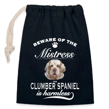 Beware of the mistress, harmless Clumber Spaniel - Closable cotton gift bag (14x20cm) - navy - Front