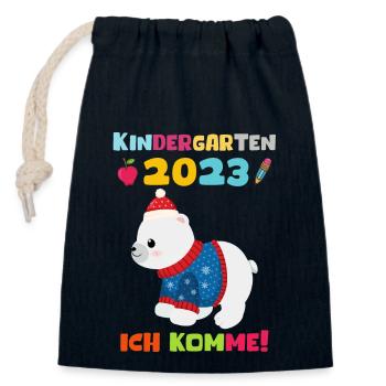 Kindergarten 2023 Ich Komme Jungen Kita Geschenk - Verschließbarer Geschenkbeutel aus Baumwolle (14x20cm) - Navy - Vorne