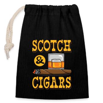 Scotch & Cigars - Verschließbarer Geschenkbeutel aus Baumwolle (14x20cm) - Schwarz - Vorne