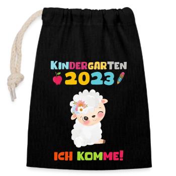 Kindergarten 2023 Ich Komme Mädchen Kita Geschenk - Verschließbarer Geschenkbeutel aus Baumwolle (14x20cm) - Schwarz - Vorne