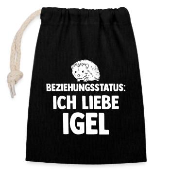 Tiermotiv Beziehungsstatus Igel - Verschließbarer Geschenkbeutel aus Baumwolle (14x20cm) - Schwarz - Vorne