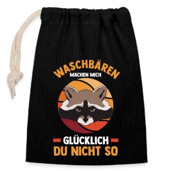 Tiermotiv Waschbär - Verschließbarer Geschenkbeutel aus Baumwolle (14x20cm) - Schwarz - Vorne