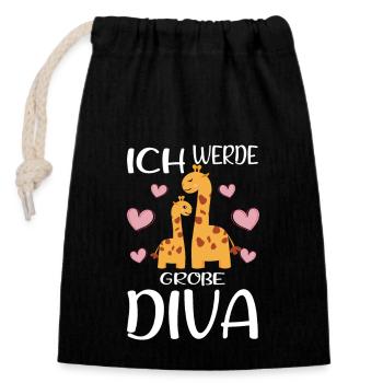 Werde Große Schwester Diva Verkünden Giraffen - Verschließbarer Geschenkbeutel aus Baumwolle (14x20cm) - Schwarz - Vorne