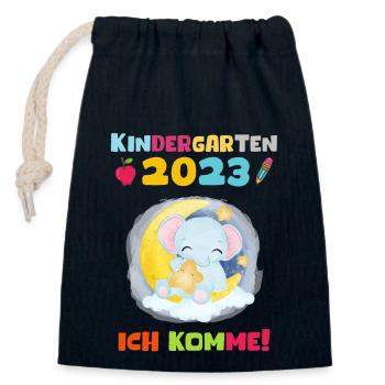 Kindergarten 2023 Ich Komme Mädchen Kita Geschenk - Verschließbarer Geschenkbeutel aus Baumwolle (14x20cm) - Navy - Vorne