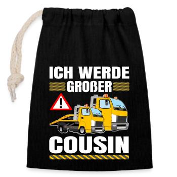 Abschlepper bald Großer Cousin Ich Werde Großer - Verschließbarer Geschenkbeutel aus Baumwolle (14x20cm) - Schwarz - Vorne