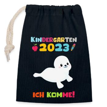 Kindergarten 2023 Ich Komme Jungen Kita Geschenk - Verschließbarer Geschenkbeutel aus Baumwolle (14x20cm) - Navy - Vorne