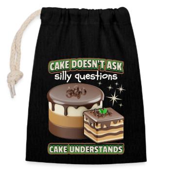 Gâteau, Bonbons, Chocolat, 3d drôle de dicton - Sac cadeau en coton avec cordon (14 x 20 cm) - noir - Devant