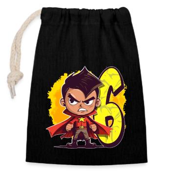 6 ans Super-héros et Action Fête d’anniversaire des enfants - Sac cadeau en coton avec cordon (14 x 20 cm) - noir - Devant