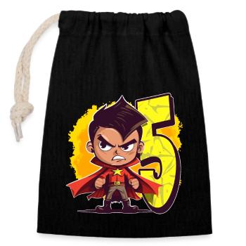 5 ans Super-héros et Action Fête d’anniversaire des enfants - Sac cadeau en coton avec cordon (14 x 20 cm) - noir - Devant