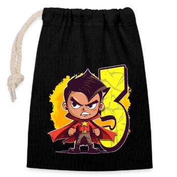 Super-héros de 3 ans et fête d’anniversaire d’action pour enfants - Sac cadeau en coton avec cordon (14 x 20 cm) - noir - Devant