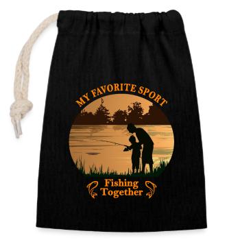 Fishing Father and Son - My Favorite Sport - Closable cotton gift bag (14x20cm) - black - Front
