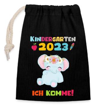 Kindergarten 2023 Ich Komme Mädchen Kita Geschenk - Verschließbarer Geschenkbeutel aus Baumwolle (14x20cm) - Schwarz - Vorne