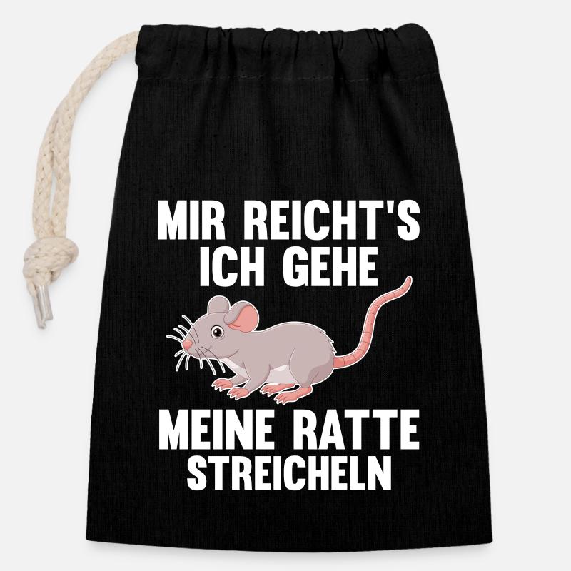 Nagetier Ratte Ratten - Verschließbarer Geschenkbeutel aus Baumwolle (14x20cm) - Schwarz