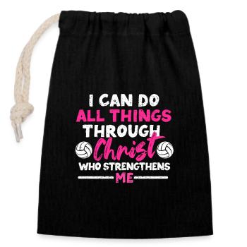Faire toutes choses par Christ Philippiens 4:13 - Sac cadeau en coton avec cordon (14 x 20 cm) - noir - Devant