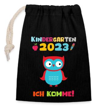 Kindergarten 2023 Ich Komme Jungen Kita Geschenk - Verschließbarer Geschenkbeutel aus Baumwolle (14x20cm) - Schwarz - Vorne