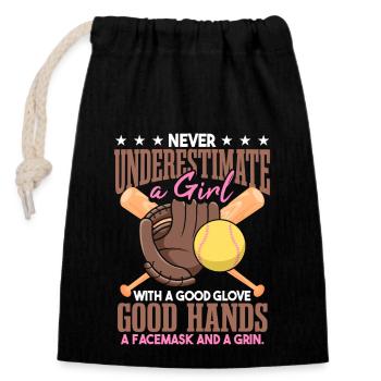 Ne sous-estimez jamais une fille de softball - Sac cadeau en coton avec cordon (14 x 20 cm) - noir - Devant