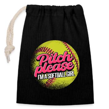 Ich bin ein Softball-Mädchen - Verschließbarer Geschenkbeutel aus Baumwolle (14x20cm) - Schwarz - Vorne